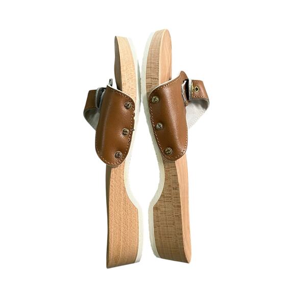 Dr. Scholl's 70's Dead Stock Original Tan  Wooden Sandals Made In Italy Sz 8 - Picture 5 of 10
